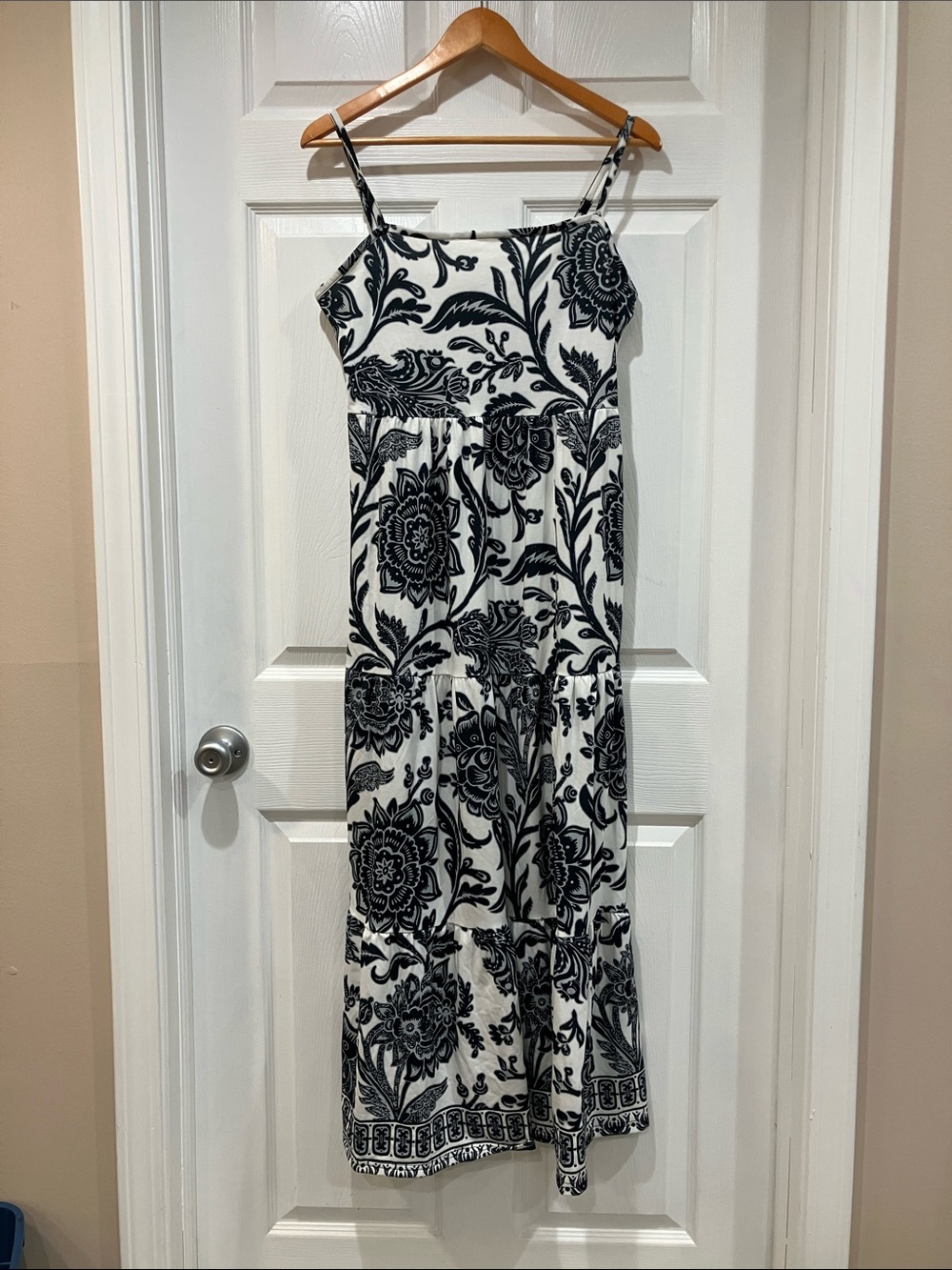 Black & White Floral Maxi Dress with Spaghetti Straps